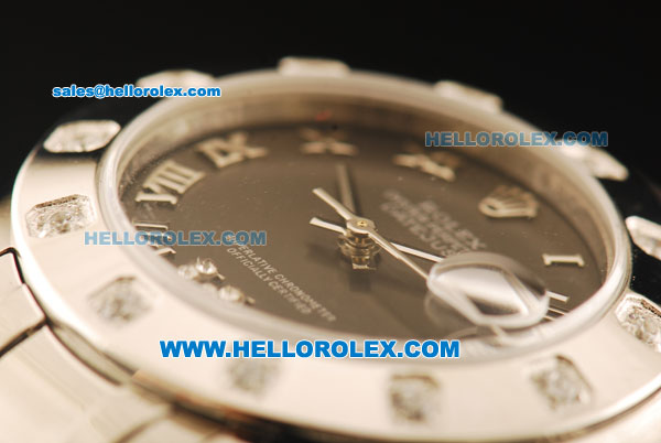 Rolex Datejust Automatic Movement Full Steel with Grey Dial and Diamond Bezel-ETA Coating Case - Click Image to Close